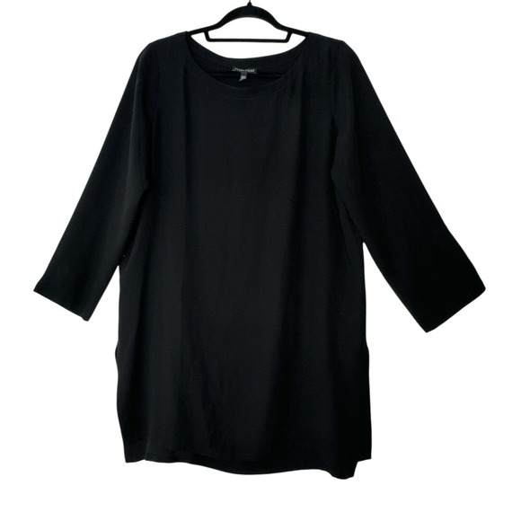 Eileen Fisher Tops - Eileen Fisher 100% Silk Tunic Top Women's XS oversized Black Long Sleeve Elegant